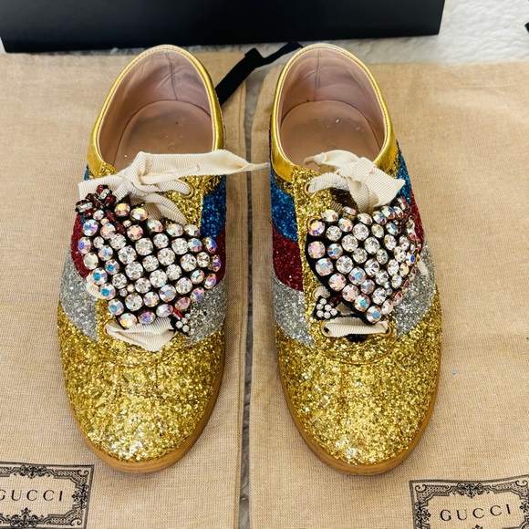 Gucci 494609 Multicolor Glitters Heart Rhinestones Sneakers Shoes w/ Dustbag/box - Picture 12 of 16